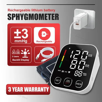 JUSTLANG Rechargeable Blood Pressure Monitor LED Upper Arm Automatic BP Sphygmomanometer Heart Rate Meter Tonometer Arrhythmia