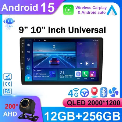 2 Din Android 15 Car Radio Carplay Android Auto 9 10 Inch Universal Multimedia Player GPS Navi Autoradio Wifi 8 Core Stereo RDS