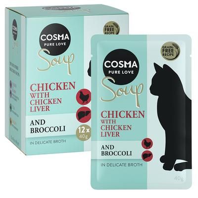 12x40g Chicken, Chicken Liver, Broccoli Soup Cosma Wet Cat Food