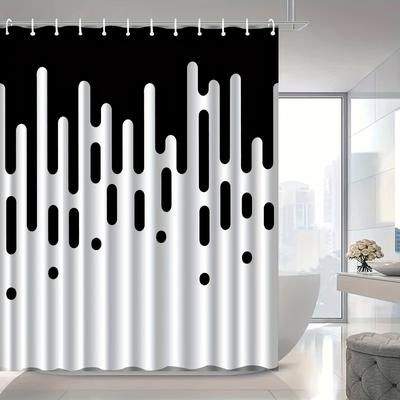 TEMU Artistic Abstract Black And White Shower Curtain With Hook, Water-resistant Knit Fabric, Machine Washable, Universal Holiday Decor, All-season Polyester Bathroom Decor