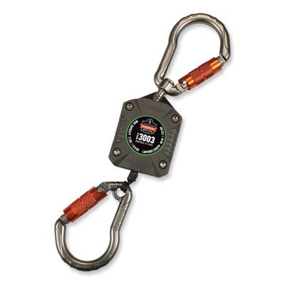 Ergodyne 19303 Squids 3003 Retractable Lanyard with Two Carabiners, 2 lb Max Working Capacity, 8" to 48", Gray, Ships in 1-3 Business Days EGO19303