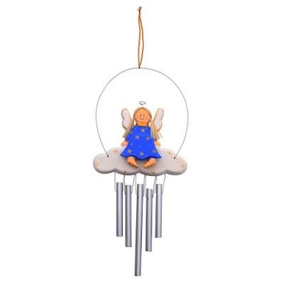 Angel Tune in Blue,'Angel-Themed Wood Wind Chime in Blue from Bali'