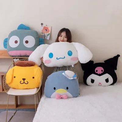 Sanrio – coussin de dos en velours côtelé épais, Kuromi cannelle, smoking Sam, oreiller pour canapé-lit, décoration de maison, cadeaux de noël lavables