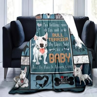 TEMU Bull Terrier Terrier Dog Lover Flannel Blanket - , Lightweight Polyester, Ideal For Nap & Air Conditioning, Perfect Gift For Pet Enthusiasts, Decor| Texture, Dog