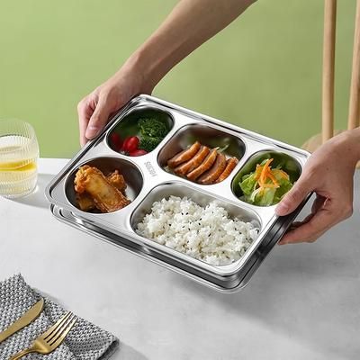 TEMU 1 Grid Stainless Steel Dinner Plate Food Classification Plate Canteen Compartment Box