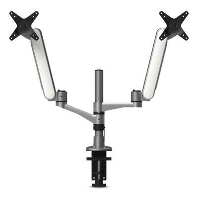 Kantek MA320 Multi-Directional Dual Monitor Arm, For 30" Monitors, 360 Deg Rotation, 105 Deg Tilt, 360 Deg Pan, Silver/WH, Supports 20 lbs KTKMA320