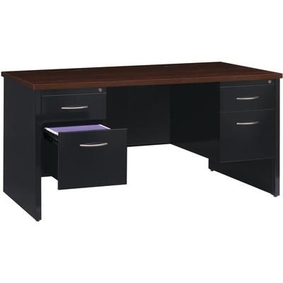 Lorell 79141 Double Pedestal Desk, 30" x 60", Black/Walnut LLR79141