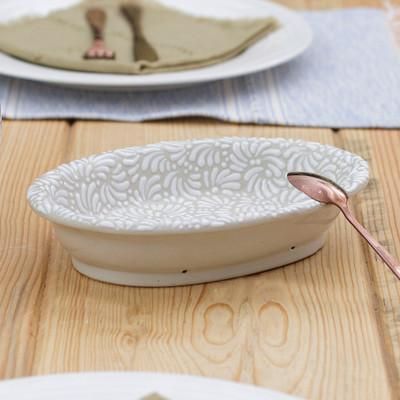 Placid Spring,'Handcrafted Floral Beige and Ivory Ceramic Serving Bowl'