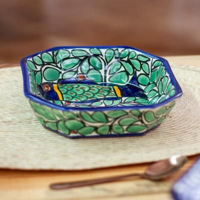 Fish Fiesta,'Fish and Leaf-Themed Talavera Ceramic Dessert Bowl Pair'