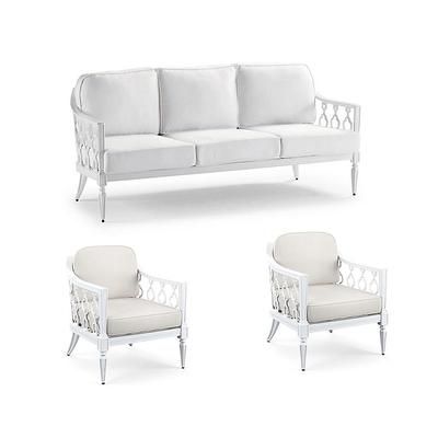 Avery 3-pc. Sofa Set with Two Lounge Chairs in White Aluminum - Standard, Georgina Floral Cobalt - Frontgate