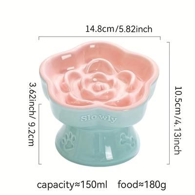 TEMU Colorful Ceramic High-footed Slow Feeder Cat And Dog Bowls - Anti-choke, Anti-spill, Neck Protecting Pet Bowl For Small Dogs And Cats, Featuring A Sloped Design For Drinking And Eating