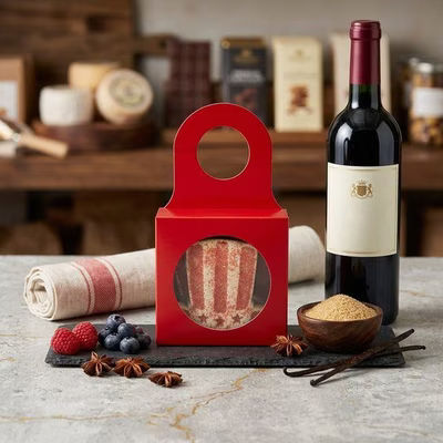 Red Wine Bottle Box w/ Round Shaped Window 3 5/8" x 1 1/8" x 3 5/8" 25 Pack FS356RR
