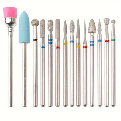 TEMU 14pcs Ablinsite Drill Bits Set, Professional Hypoallergenic Rotary Cuticle Remover Kit, Electric Manicure & Pedicure Tools For Acrylic & Gel Nails With Color-coded Tips, Nail Tech Supplies