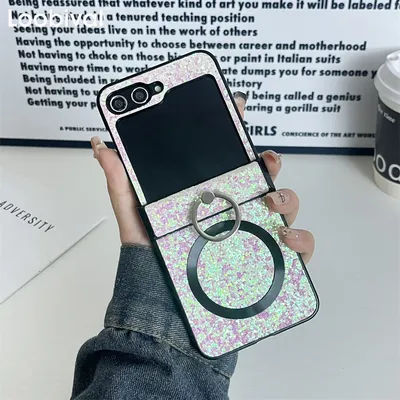 Glitter Laser Shiny Hinge Ring Case for Samsung Galaxy Z Flip6 Zflip5 Z Flip 3 4 5 6 Stand 2in1