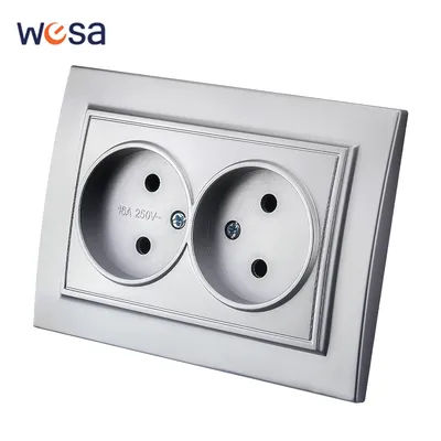 WESA Silvery Wall Surface Socket Plugs Power 2 Socket EU Electrical Outlett No Ground Flame Retardant Spray Paint Plastic Socket