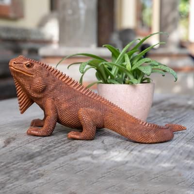 Impressive Iguana,'Suar Wood Iguana Sculpture Traditional Balinese Carving'