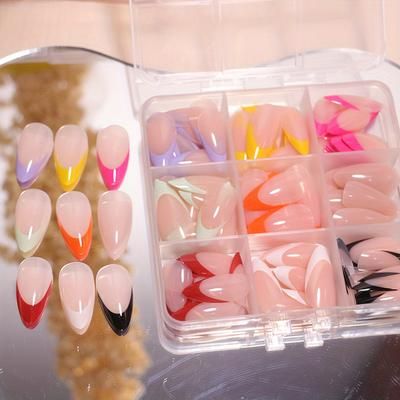 TEMU 216pcs Shaped Medium French Nail Tips - Spring And Summer Nude Tones, Color Ombre Acrylic False Nails - Full Coverage Nail Extensions For Christmas And New Year Wear