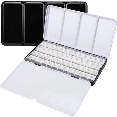 Empty Metal Watercolor Palette Tin Box Palette Paint Case with 52 Half Pans Fold-Out Palette Holds for Watercolor Travel Palette