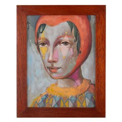 Harlequin,'Harlequin Oil on Canvas Painting Framed in Cedarwood'