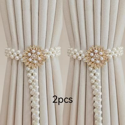 TEMU 2pcs Elegant Sunflower Curtain Tiebacks With Adjustable Pearls - Golden Finish, Luxurious Home Decor For Living Room And Bedroom