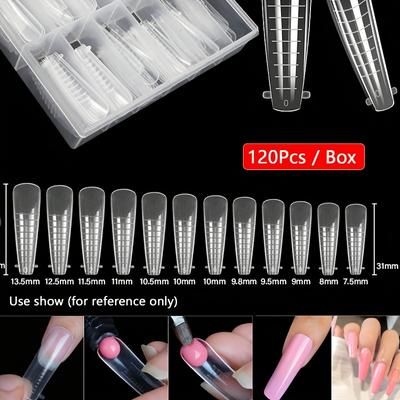 TEMU 120pcs Dual Layer Nail Extension Molds For Gel Polish - (10-27mm) Professional Fake Nail Tips, Quick Building Forms With Clear Acrylic Design & Storage Box For Home & Salon Use, Gel Nail Builder