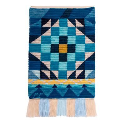 Inca Portal,'Handwoven Geometric Wool Tapestry in Cool Shades from Peru'