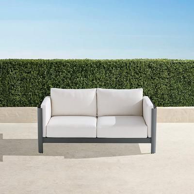 Azores Loveseat with Cushions in Matte Black Aluminum - Rain Dune - Frontgate