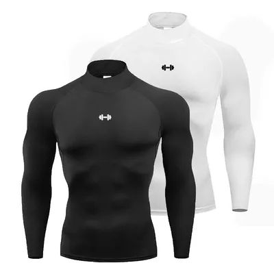 Mens Running T-shirts Compression Long Sleeve Sport Shirts Dumbbell Fitness Training Jogging Gym Sportswear Quick Dry Rashgard