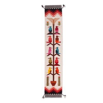'Handwoven Wool Blend Bird-Themed Table Runner from Peru'