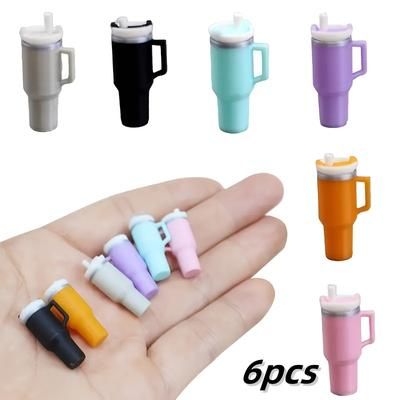 TEMU 6-pack Miniature Thermal Cups With Straw, Dollhouse Scale Plastic Drinkware, Diy Micro Model Food Scene Accessories