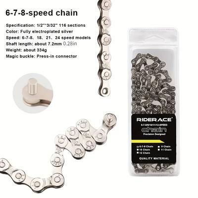 TEMU Stainless Chain For Mountain & Road Bikes - 116 , Fits 8-12 , Silvery Cycling Accessory, Bike Chain, Bicycle Chain, Mtb Accessories