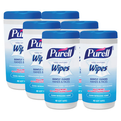Purell Clean Scent Hand Sanitizing Wipes - White - Durable, Alcohol-Free - For Hand - 40 Quantity Per Canister - 6 / Carton