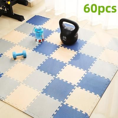 TEMU 60pcs Pattern Foam Mat Set, Eva Interlocking Tiles For Yoga, Playroom - Assorted Color Combinations, Pink + Navy, Beige + Pink + Navy, Beige + Gray + Navy