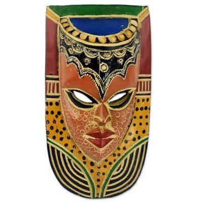 Queen on the Wall,'Hand Carved Sese Wood Mask Decorated With Paint and Aluminum'