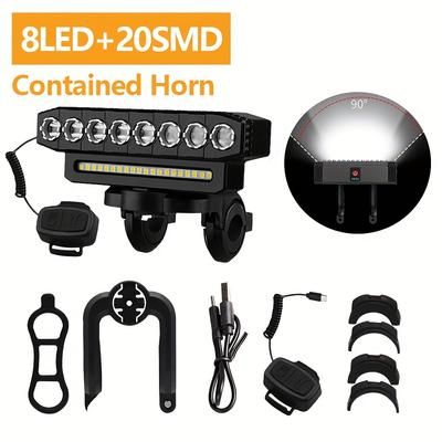 TEMU 8led Super Bright Bicycle Light With Speaker, Usb Rechargeable Cycling Light, 6-mode Night Riding Lighting For Mountain Bikes And Road Bikes