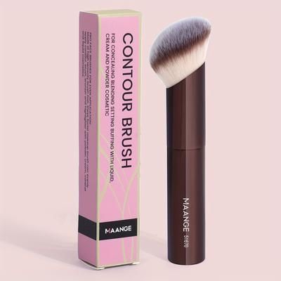 TEMU Maange Foundation Brush, Single Pack, Angled Head, Nylon Bristle, Unscented, Portable Wand For Types, Abs Plastic Handle, High-end Makeup Brush For Foundation, Blush, Concealer