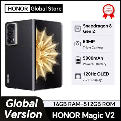 HONOR Magic V2 Global Version 5G Smartphone 7.92" Foldable OLED Display 120Hz 50MP Rear Cameras Snapdragon 8 Gen 2 5000mAh 66W
