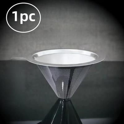TEMU 1pc Reusable Stainless Steel Pour-over Coffee Filter - Mesh, No Paper Needed, Ergonomic Handle, Use, Rich With High-quality Design, Sleek Metallic Finish, Durable Coffee Accessory