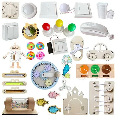 Toddler Busy Board DIY Accessories Baby Montessori Wooden Toys Sensory Activity Board Parts Light Switch Lock for Children Gifts