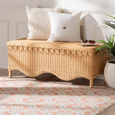 Erla Bohemian Light Honey Rattan Accent Bench with Scallop border by Wholesale Interiors INC in Light (Size ONE SIZE)