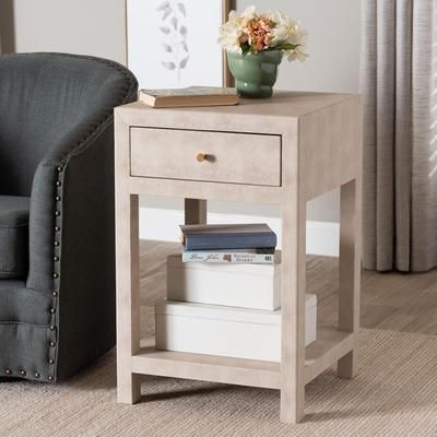 Dansby Modern Beige Faux Shagreen 1-Drawer End Table by Wholesale Interiors INC in Beige (Size ONE SIZE)