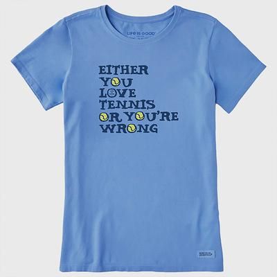 Life is Good Love Tennis or Your Wrong Crusher Tee Women's Tennis Apparel Cornflower Blue