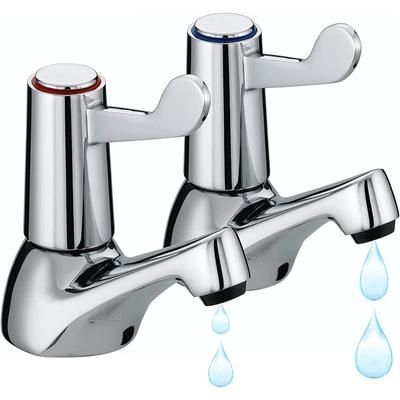 TEMU Bathroom Sink Taps, 2pcs Chrome Plated Copper Body Lever Basin Sink Taps With Metal Knobs - Single Handle 1 Hole Hot Cold Twin Taps Pair Kitchen, Bathroom Sink Mixer