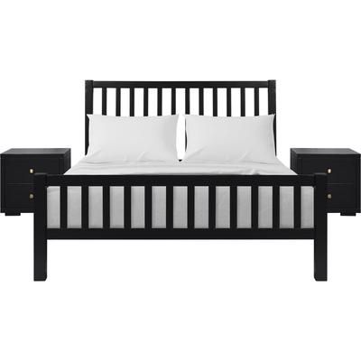 Hampton Wooden Platform Bed in Black, Queen with 2 Nightstands by Camden Isle in Black (Size KING)