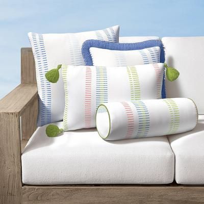Kessler Stripe Indoor/Outdoor Pillow - Air Blue, 20" x 20" Square Air Blue, 20" x 20" Square in Air Blue with Cobalt Piping - Frontgate