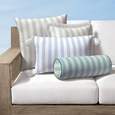 Riviera Stripe Indoor/Outdoor Pillow - Juniper, 20" x 7" Bolster Juniper, 20" x 7" Bolster in Juniper with Juniper Piping - Frontgate