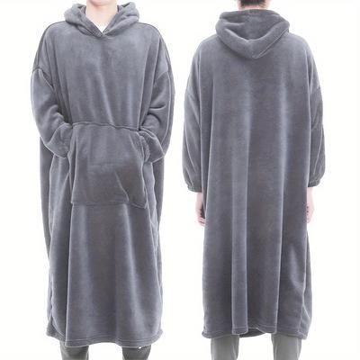 TEMU Men's Oversized Warm And Comfortable Flannel Blanket Robe, Long Sleeve Hoodie Sweatshirt Hooded Sleep Robe With Deep Pocket Pajamas Loungewear Robe For Autumn Winter
