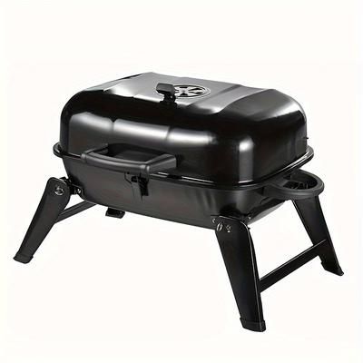 TEMU Bangrui Portable Charcoal Grill - Cast Iron Bbq With Powder Coated Finish - Food Contact Safe, Outdoor Picnic And Camping Tailgate Grill
