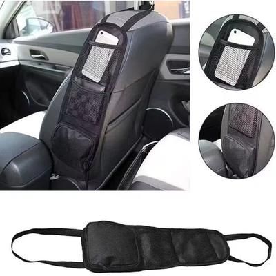 TEMU 1pc Black Nylon Car Seat Organizer With Mesh Pockets - , Multi-compartment Backseat Storage Accessory, Wall-mountable With Closure Types For Vehicle Organization