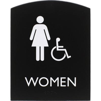Lorell 02675 Restroom Sign, 1 Each, Women Print/Message, 6.8" x 8.5" Height, Rectangular Shape, Easy Readability, Braille, Plastic, Black LLR02675